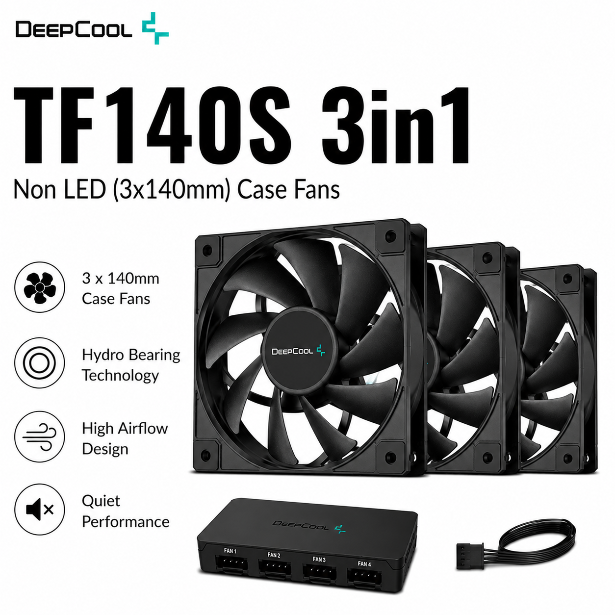 DEEPCOOL TF140S 3in1 Non LED (3x140mm) Case Fans (DP-GS-H14B-TF140S-3P)