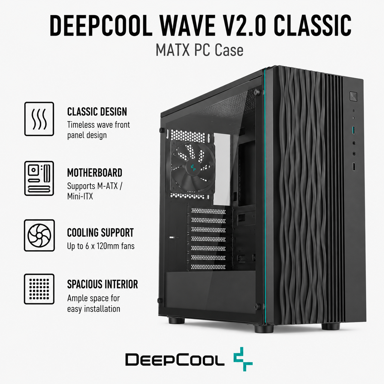 DEEPCOOL Wave V2.0 Classic MATX PC Case - black (WAVE-V2)