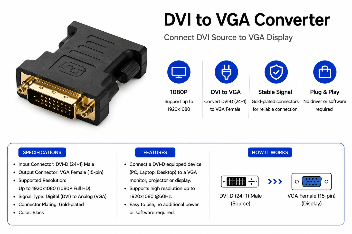 DVI to VGA Converter (DVI25+1-TO-VGA)