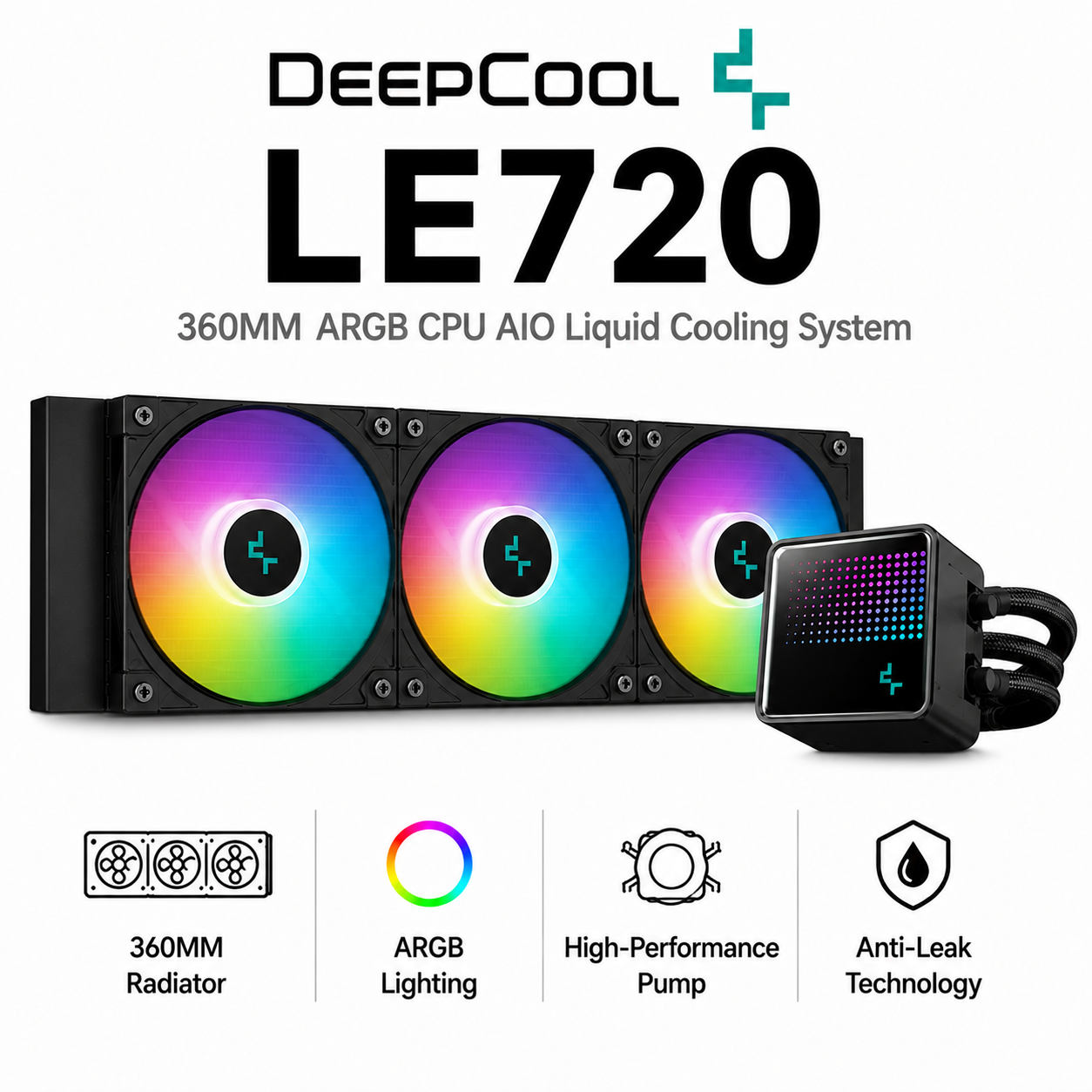 Deepcool LE720 360MM ARGB CPU AIO Liquid Cooling System Black (R-LE720-BKAMMN-G-1)