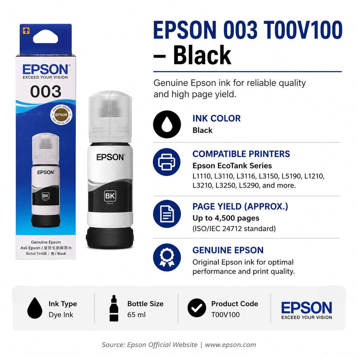 EPSON 003 T00V100 - Black (T00V100)