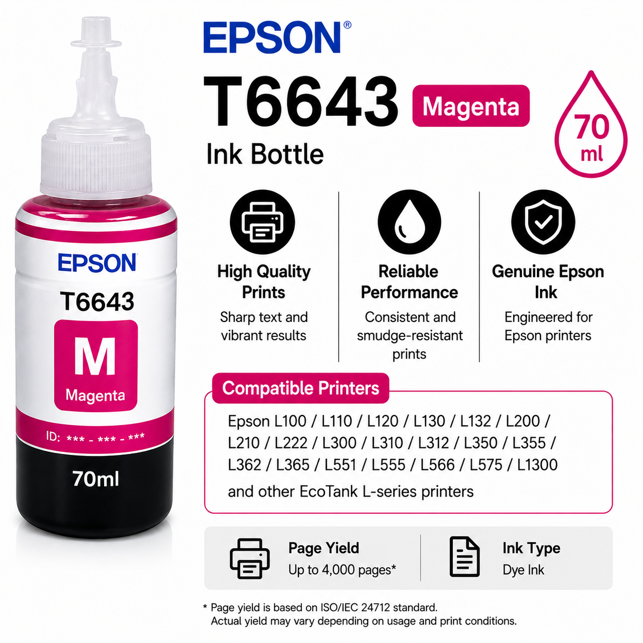 EPSON Ink T6643 Magenta 70ml (T6643)
