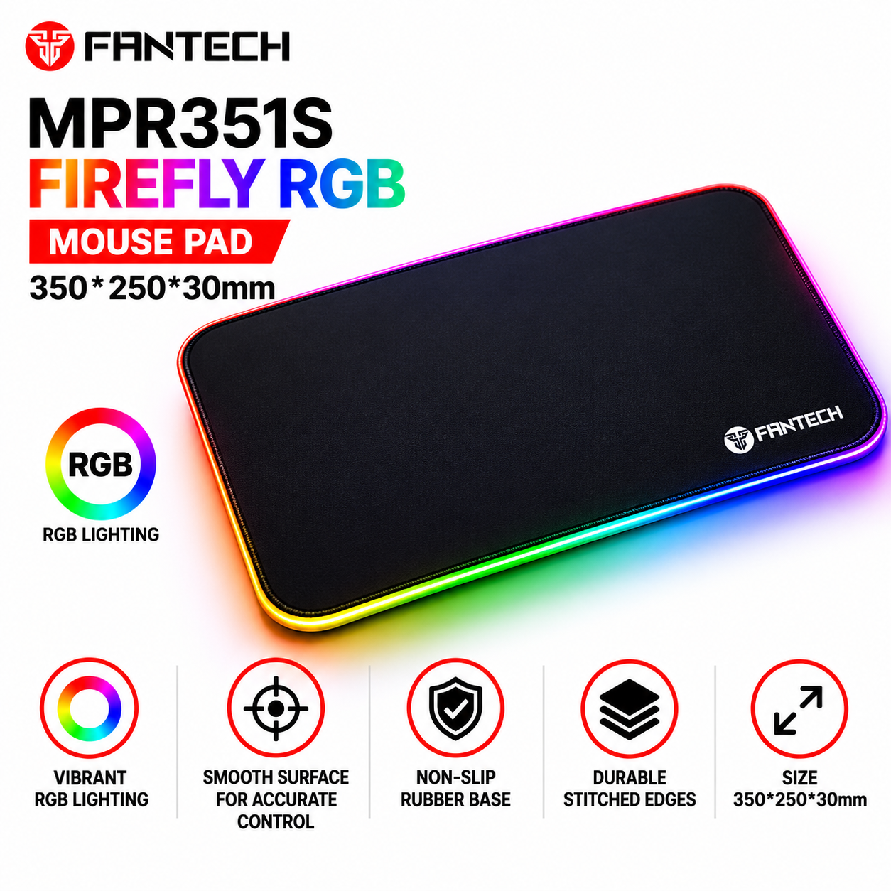 FANTECH MPR351S FIREFLY RGB Mouse Pad 350*250*30mm (MP351S)