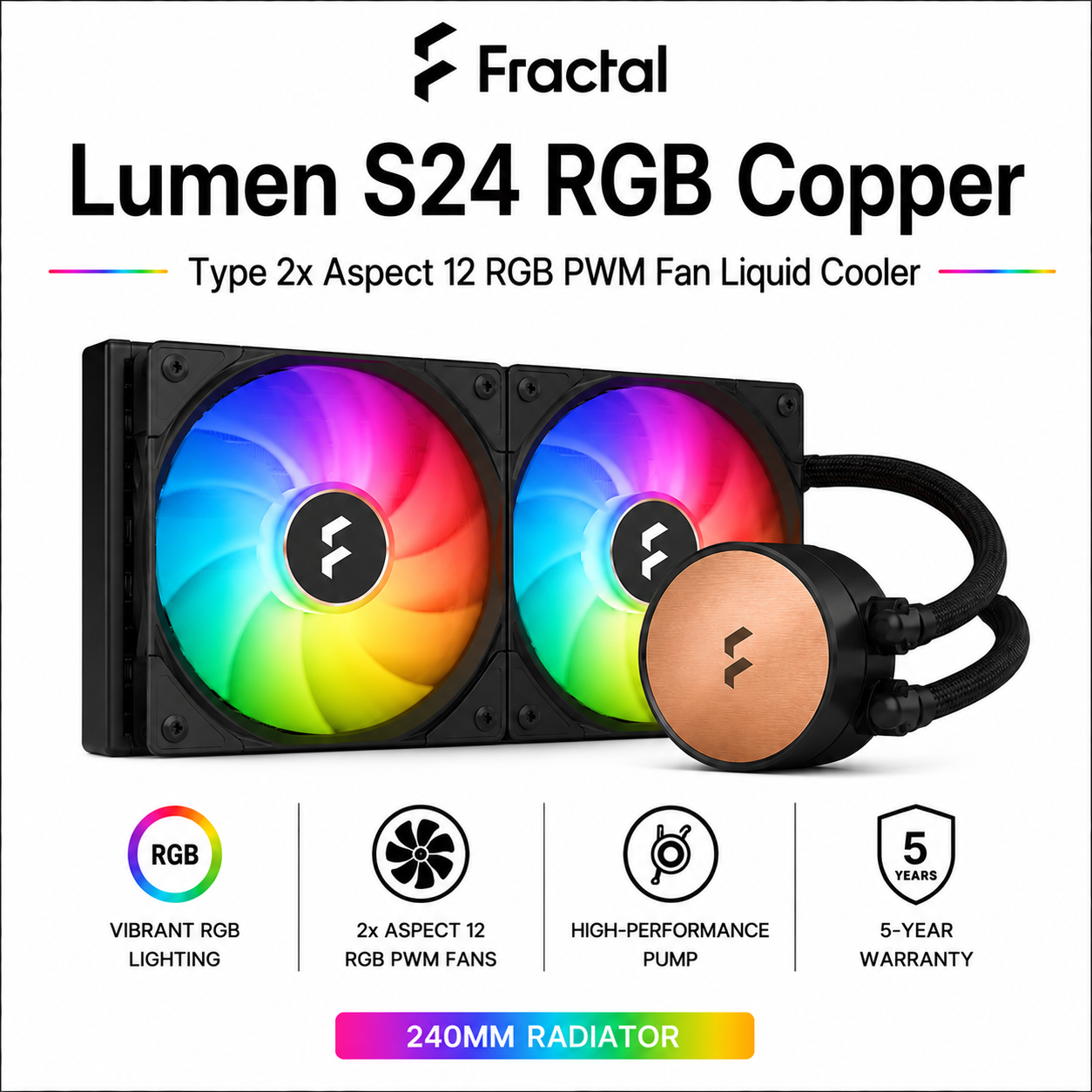 FRACTAL Lumen S24 RGB Copper Type 2x Aspect 12 RGB PWM Fan Liquid Cooler (FD-W-L1-S2402)