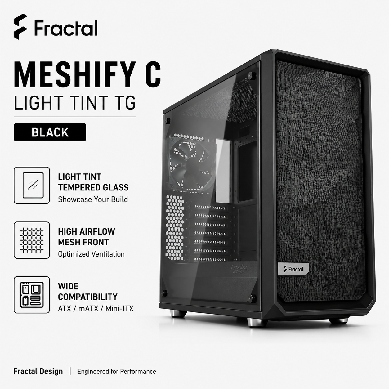 FRACTAL Meshify C Light Tint TG - black (FD-CA-MESH-C-BKO-TGL)