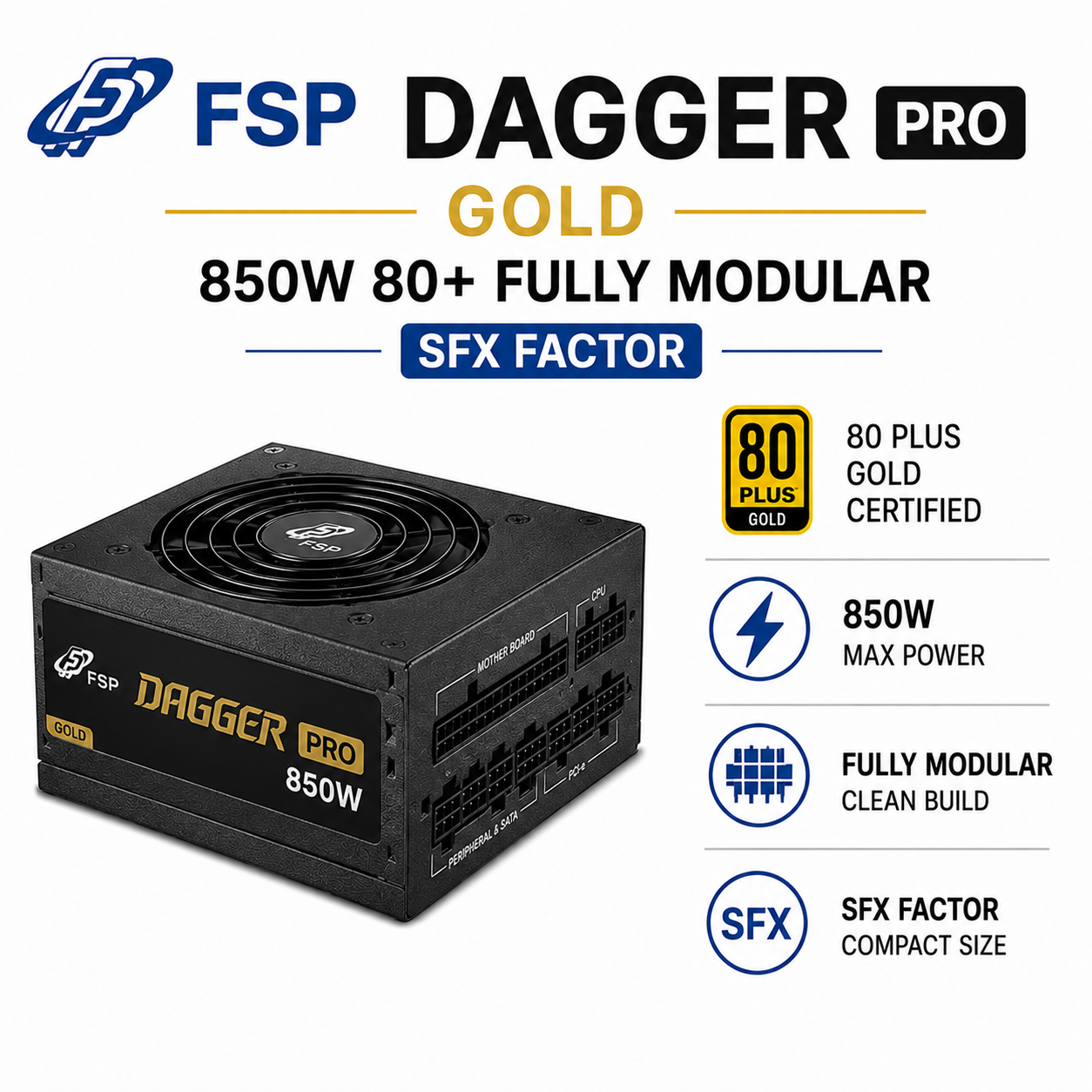 FSP Dagger Pro GOLD 850W 80+ FULLY MODULAR SFX FACTOR (SDA2-850)