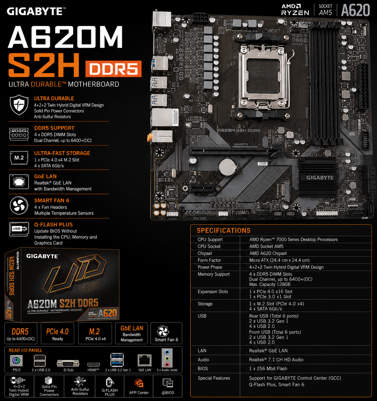 GIGABYTE A620M S2H DDR5 (A620M-S2H)