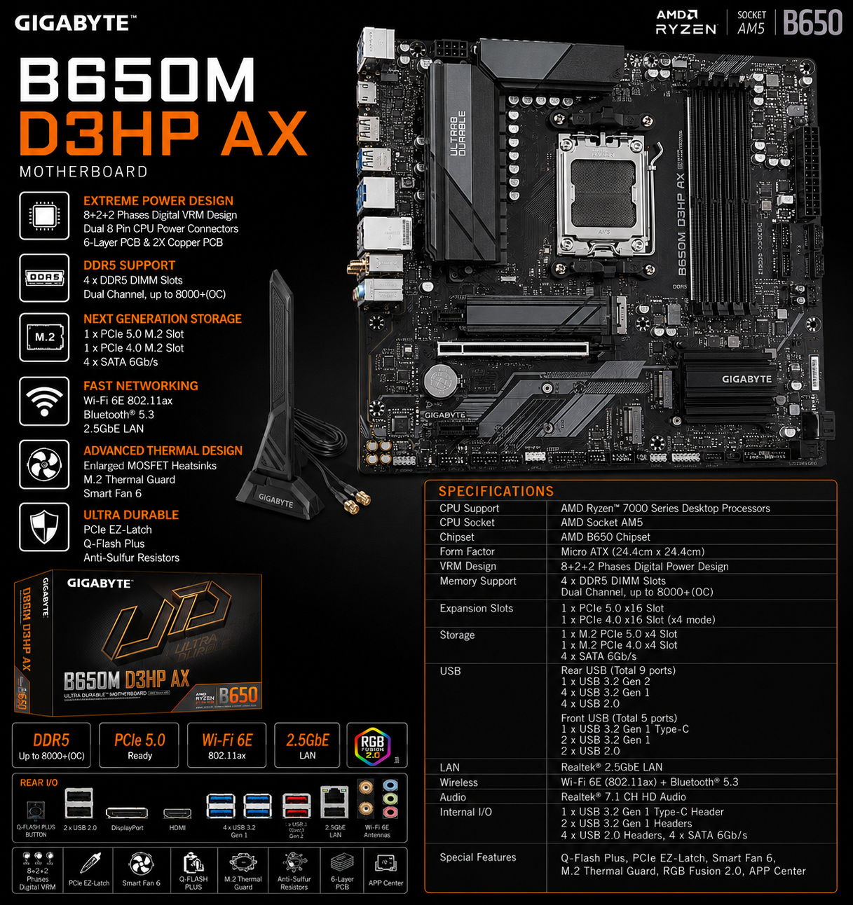 GIGABYTE B650M D3HP AX MOTHERBOARD (B650M-D3HP-AX)