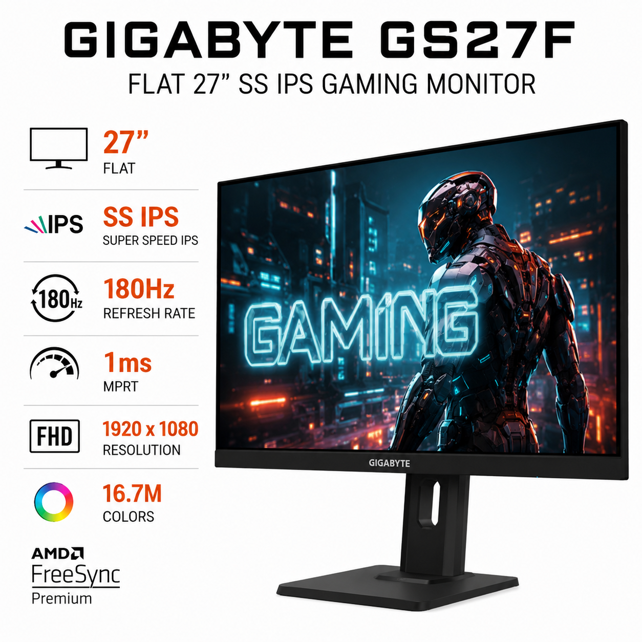 GIGABYTE GS27F FLAT 27” SS IPS GAMING MONITOR (GP-GS27F-AP)