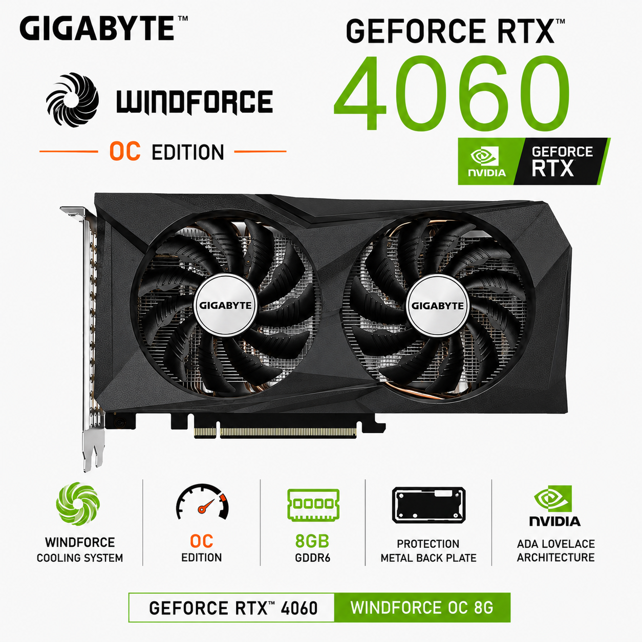 GIGABYTE GeForce RTX 4060 WINDFORCE OC 8G (GV-N4060WF2OC-8GD)