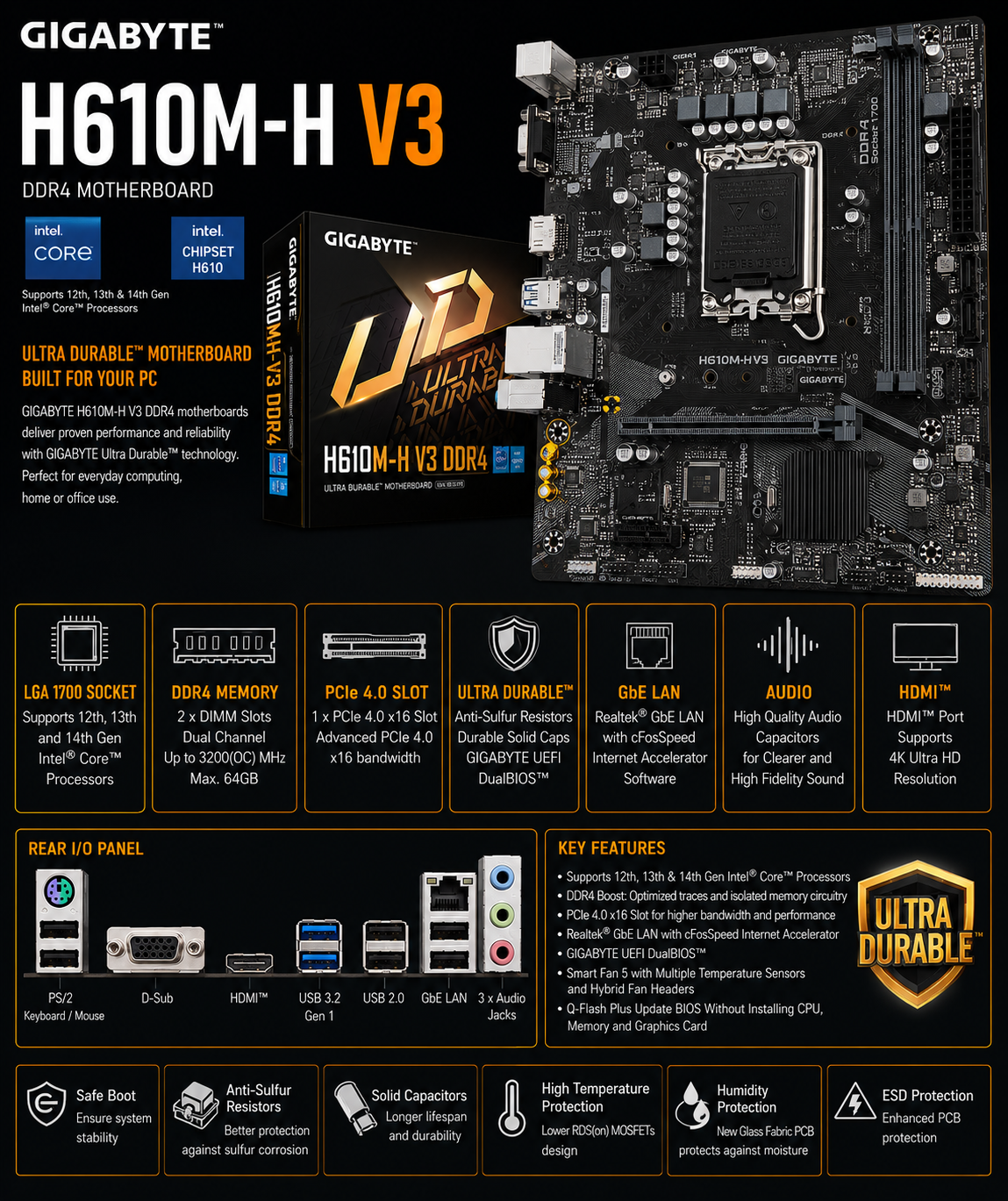 GIGABYTE H610M-H V3 DDR4 MOTHERBOARD (H610M-H-V3-DDR4)