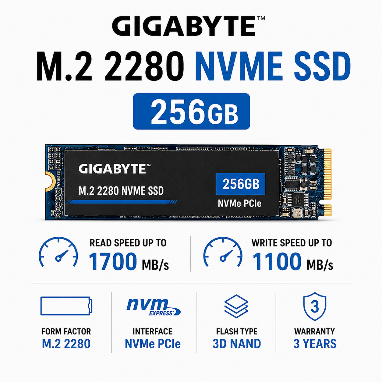 GIGABYTE M.2 2280 NVME SSD 256GB (GP-GSM2NE3256GNTD)
