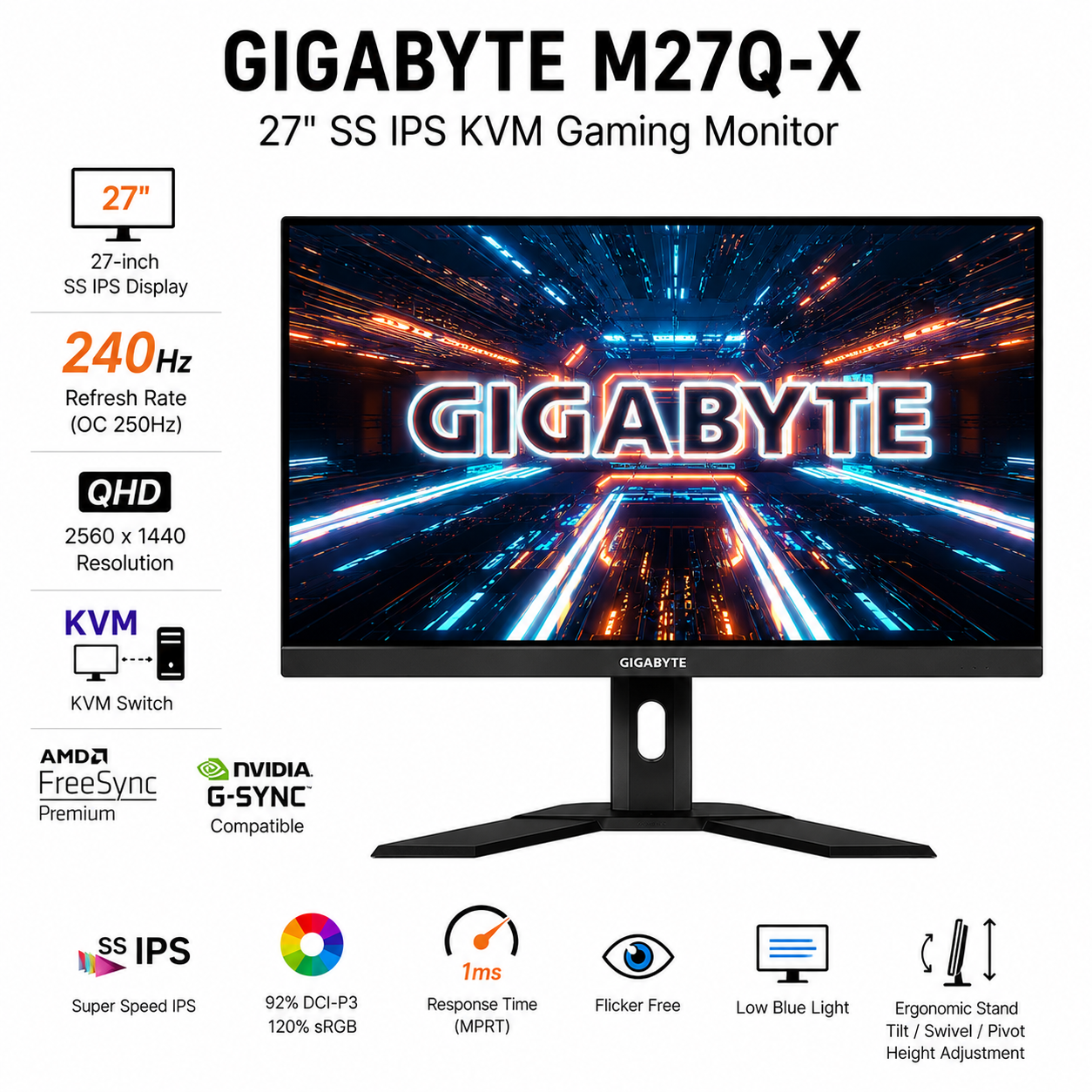 GIGABYTE M27Q-X 27" SS IPS KVM GAMING MONITOR (GP-M27Q-X-AP)