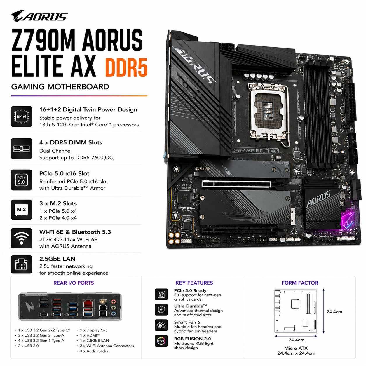 GIGABYTE Z790M AORUS ELITE AX DDR5 MOTHERBOARD (Z790M-AORUS-ELITE-AX)