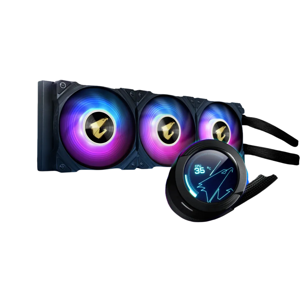 GIGABYTE AORUS WATERFORCE X 360 AIO W/ CIRCULAR LCD DISPLAY 3X120MM ARGB FAN