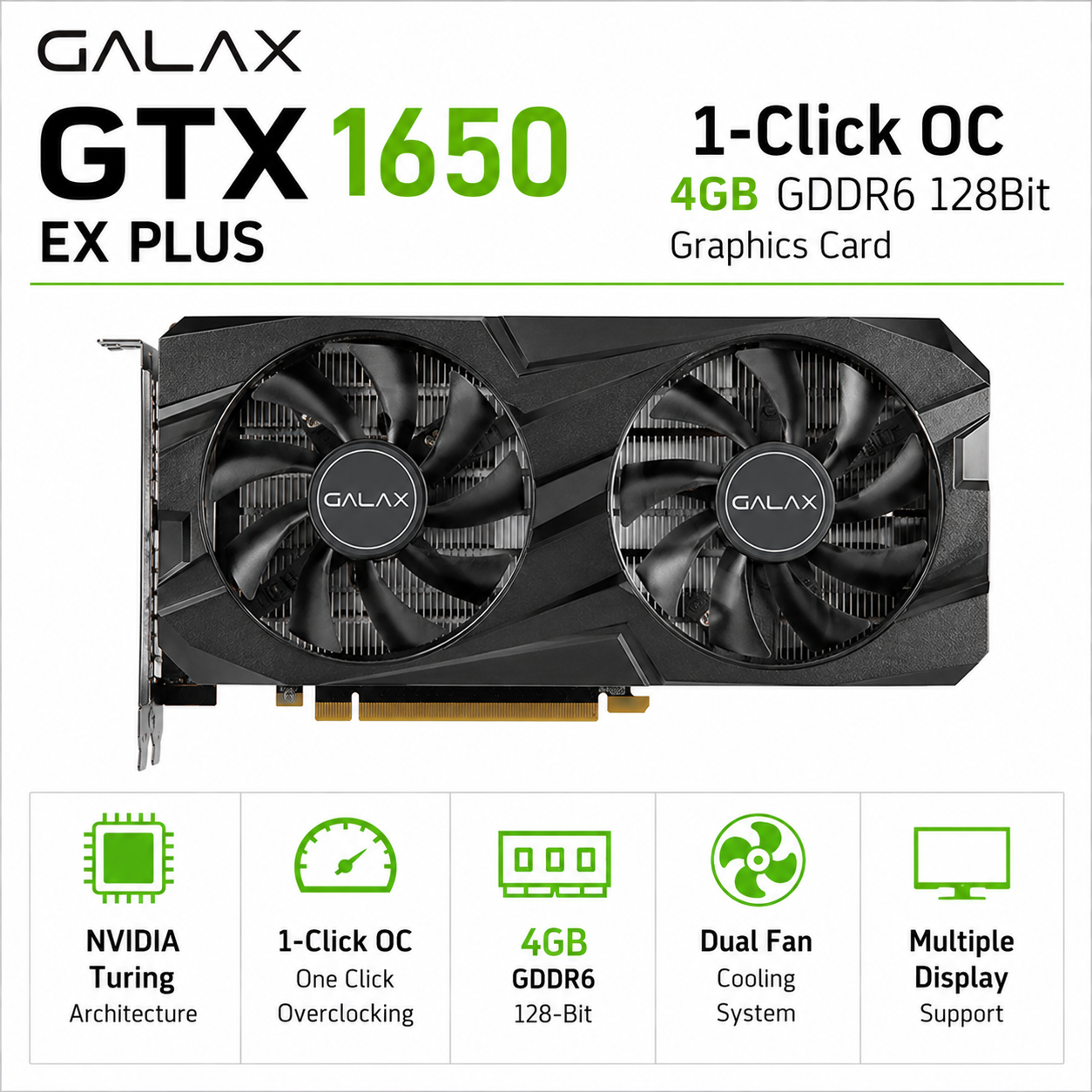 Galax GTX 1650 EX PLUS 1-Click OC 4GB GDDR6 128Bit Graphics Card (65SQL8DS61EX)