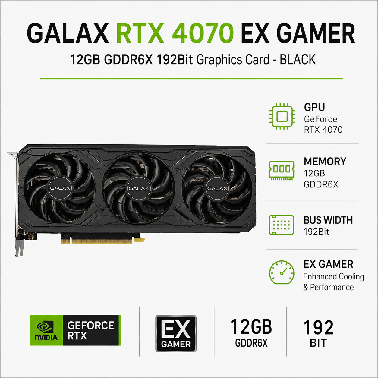 Galax RTX 4070 EX Gamer 12GB GDDR6X 192Bit Graphics Card - BLACK (47NOM7MDABEG)
