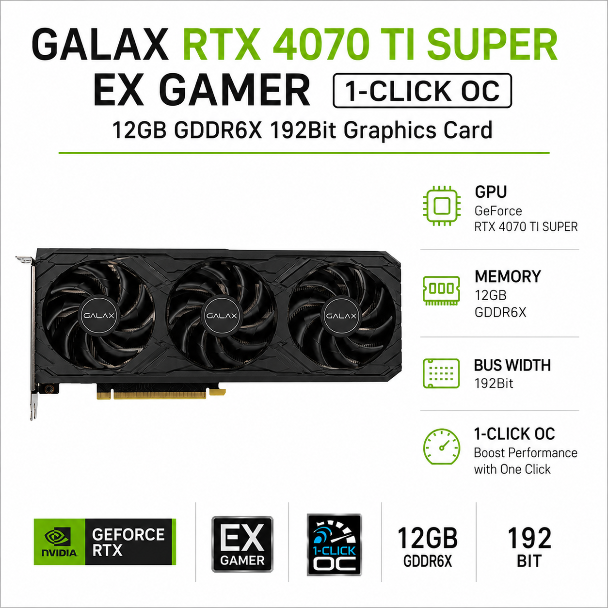 Galax RTX 4070 TI SUPER EX Gamer 1-Click OC 12GB GDDR6X 192Bit Graphics Card (47UZM6MD9PSG)