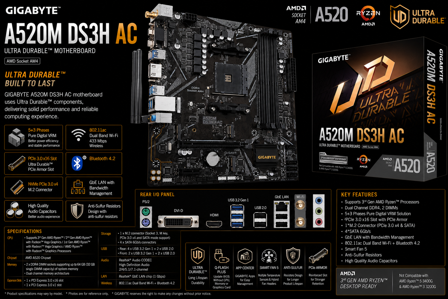 Gigabyte A520M DS3H AC Motherboard (A520M-DS3H-AC)