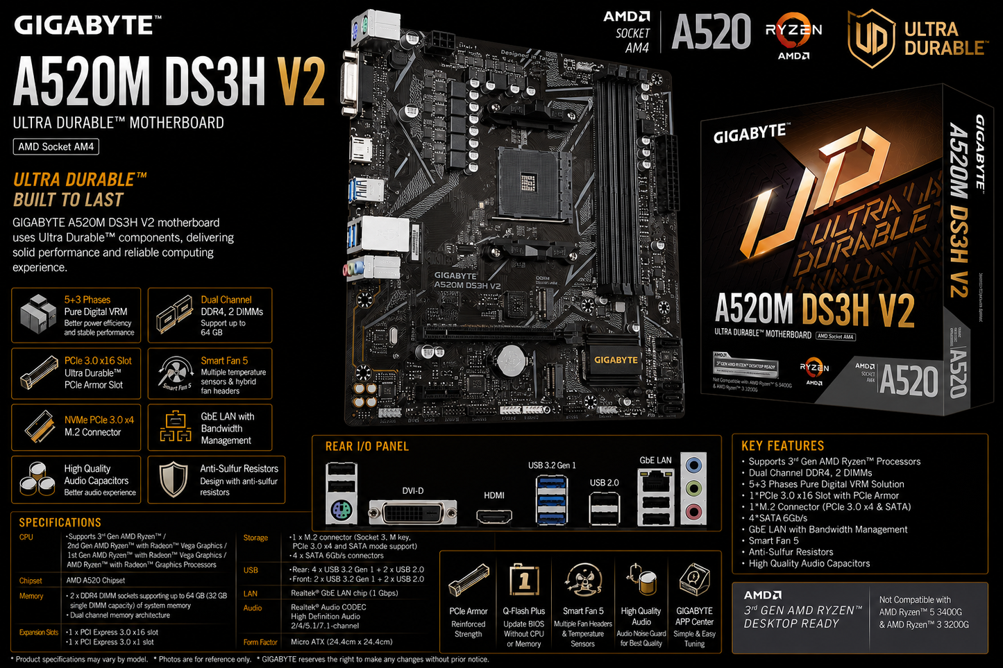 Gigabyte A520M DS3H V2 Motherboard (A520M-DS3H)