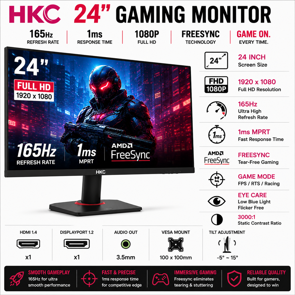 HKC MG24V9F 24" 165HZ 1080P FREESYNC GAMING MONITOR (MG24V9F)