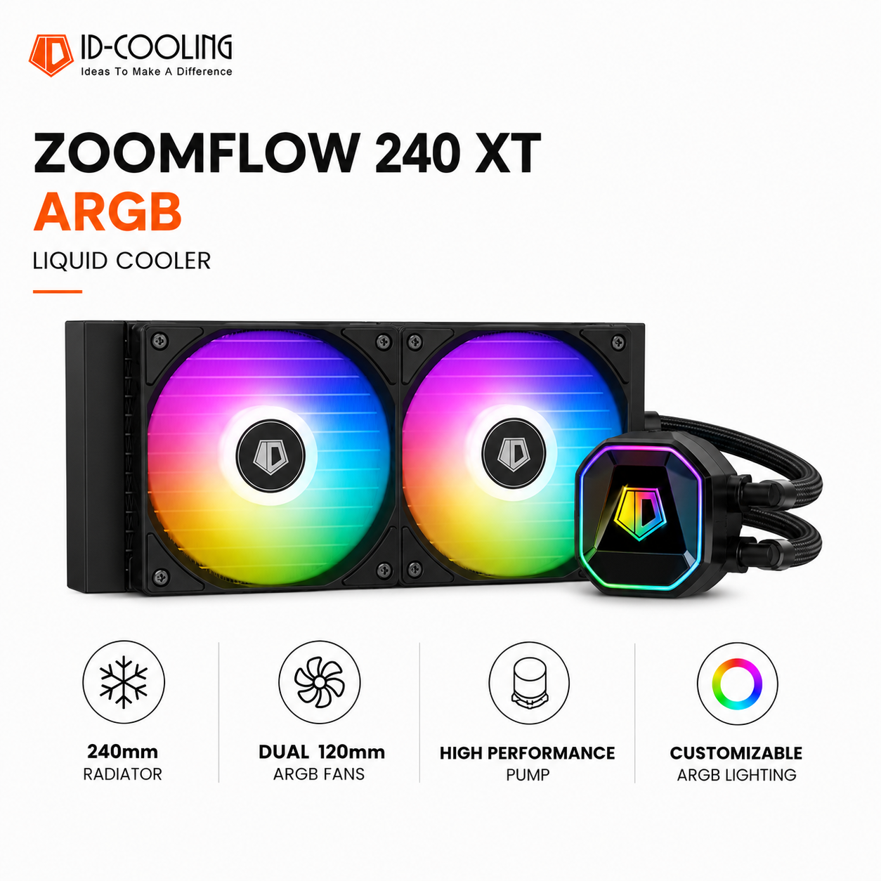 IDCOOLING Zoomflow 240 XT ARGB Liquid Cooler - Black (ZOOMFLOW-240-XT-BLACK)