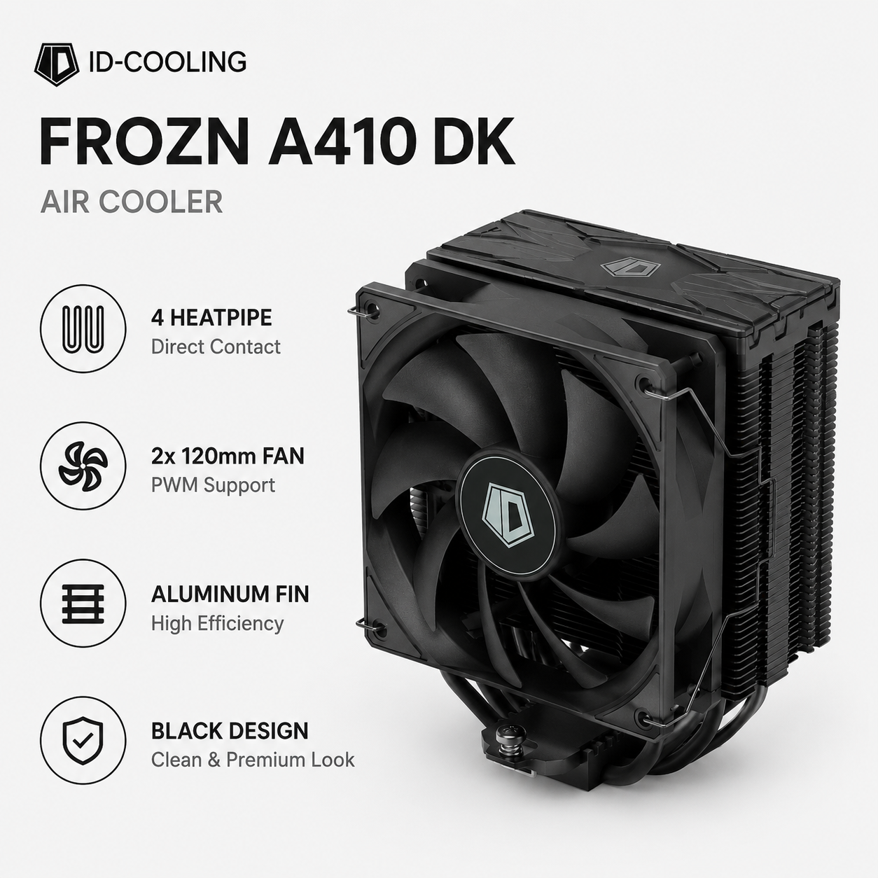 IDCooling FROZN A410 DK Air Cooler Black 4 heatpipe 2x120mm (FROZN-A410-DK-BLACK)