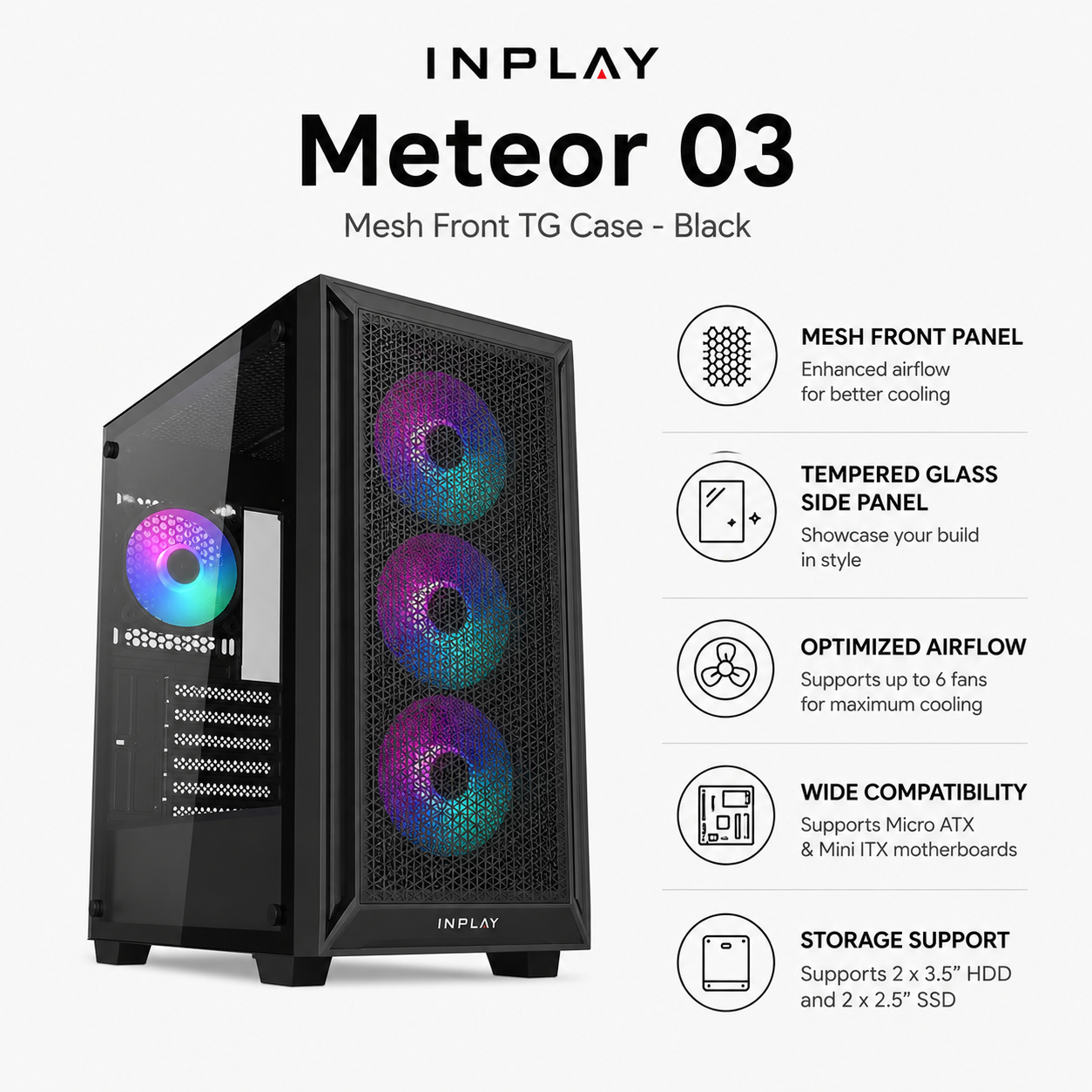 INPLAY Meteor 03 Mesh Front TG Case - Black (METEOR-03-BLACK)