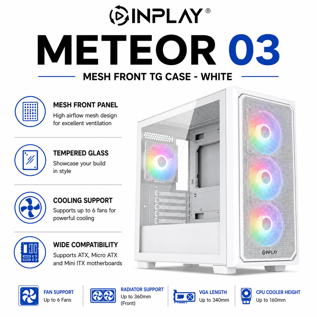 INPLAY Meteor 03 Mesh Front TG Case - White (METEOR-03-WHITE)