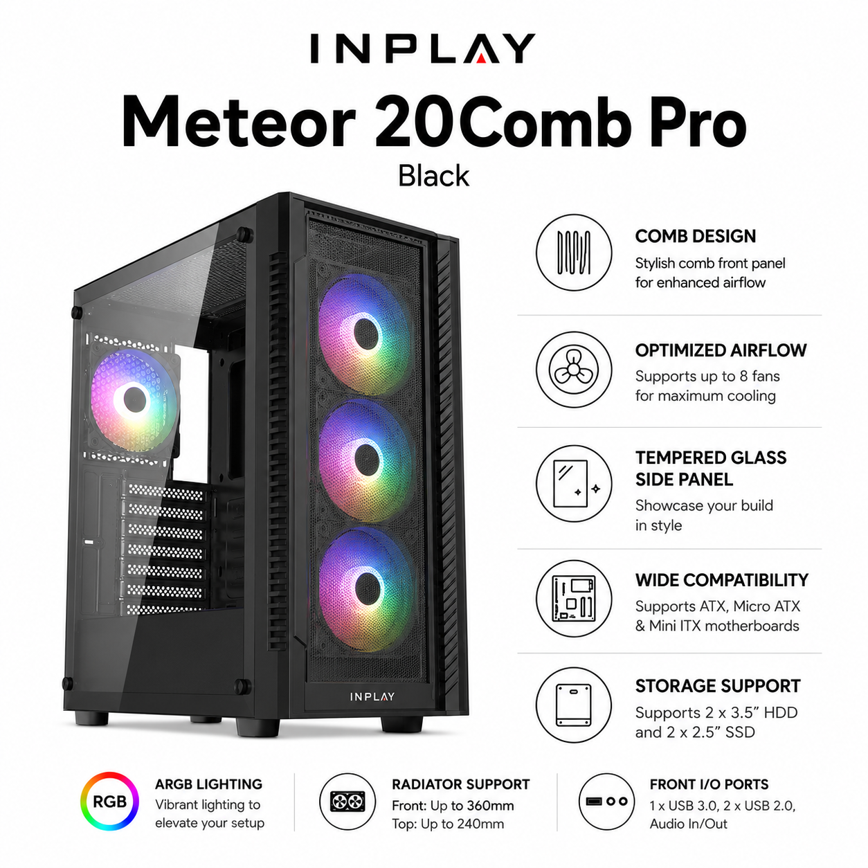 INPLAY Meteor 20Comb Pro - Black (METEOR-20-CPRO-BLACK)