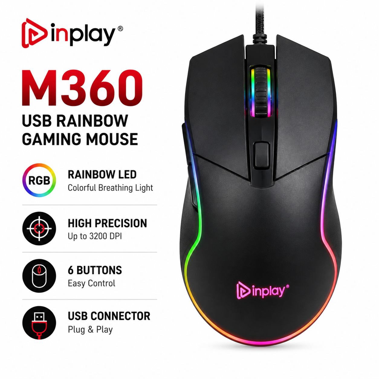 Inplay M360 USB Rainbow Gaming Mouse (M360)