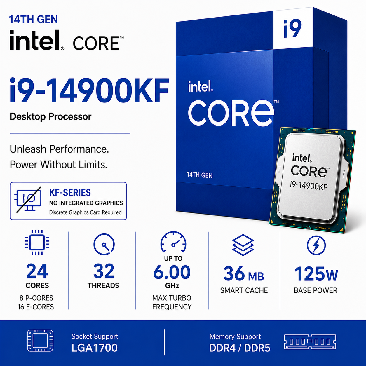 Intel Core i9 14900KF Processor 36M Cache, up to 6.00 GHz (Boxed) (BX8071514900KF)