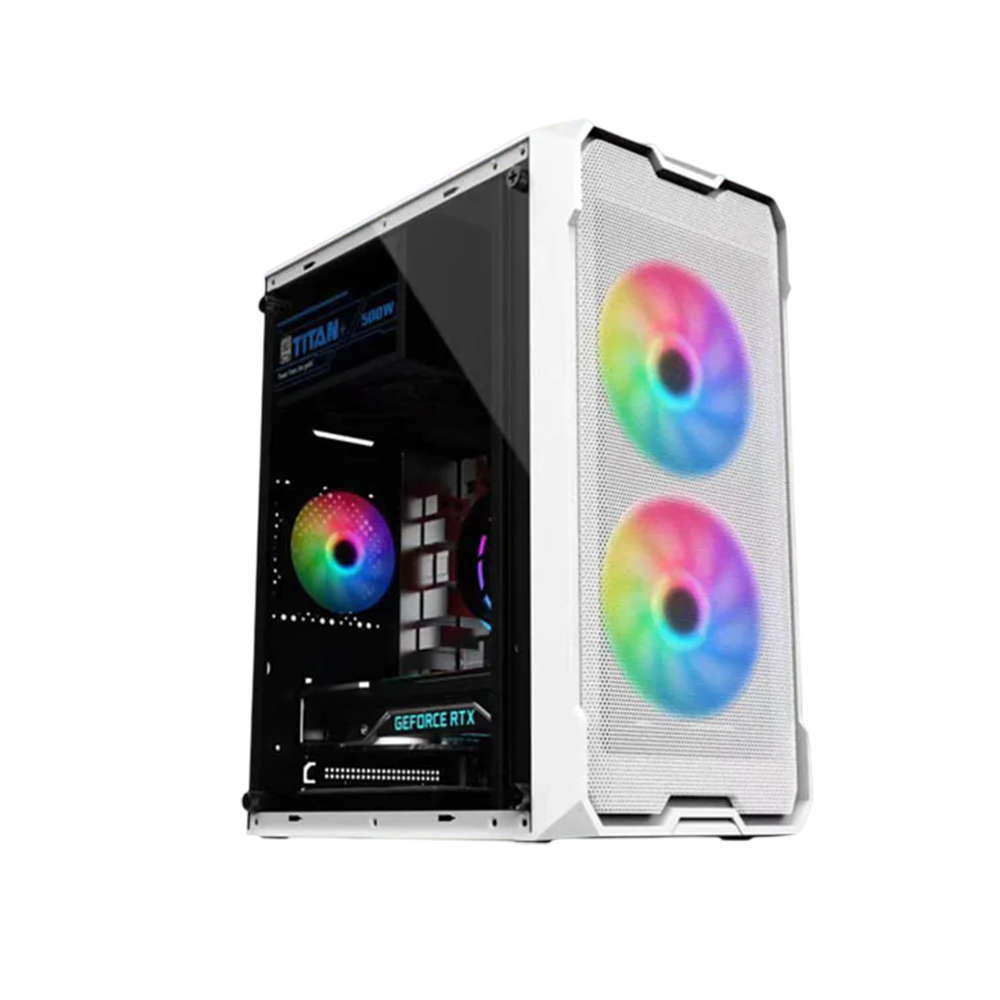 KEYTECH T100 Tempered Glass Gaming PC White