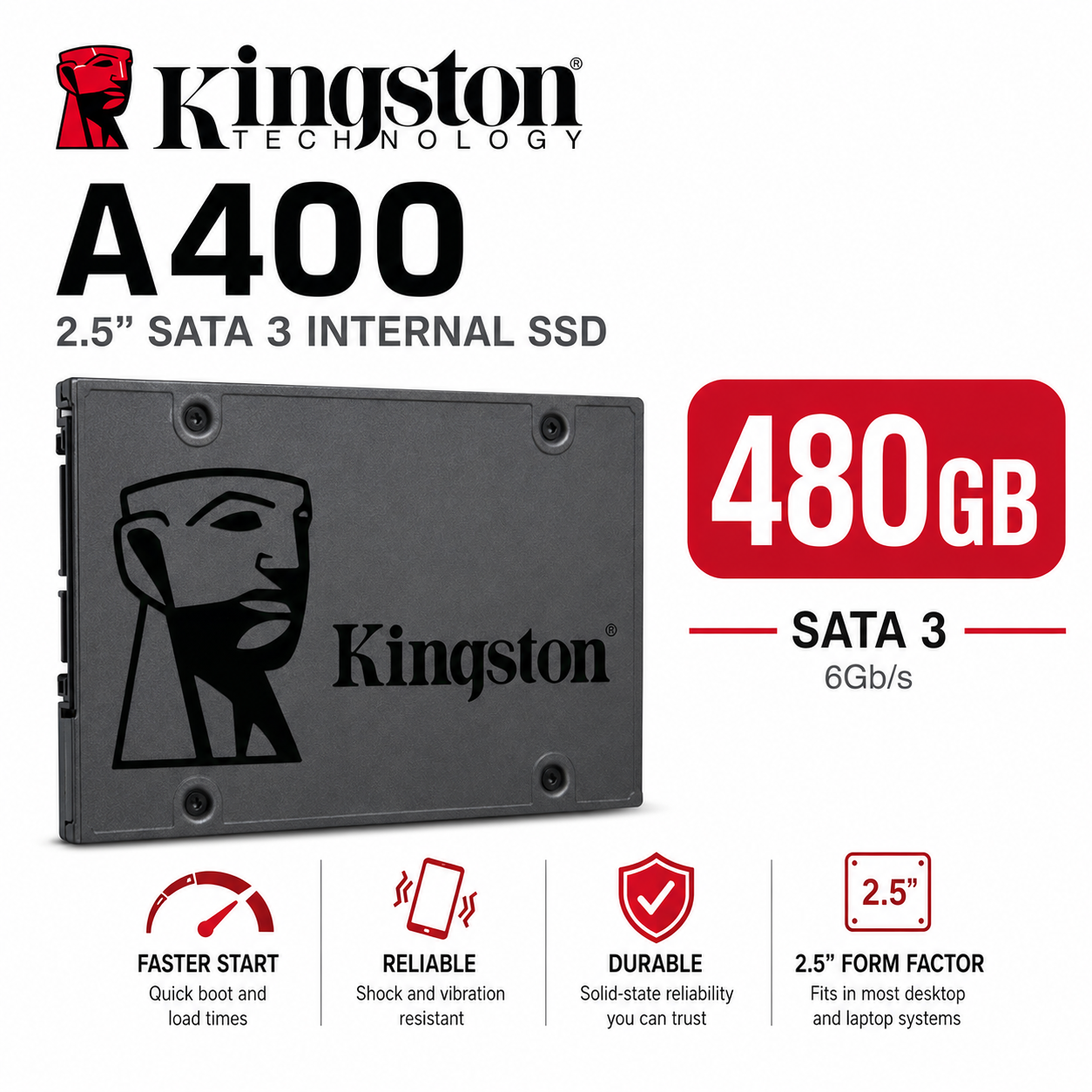 Kingston A400 480GB SATA 3 2.5" Internal SSD (SA400S37/480G)