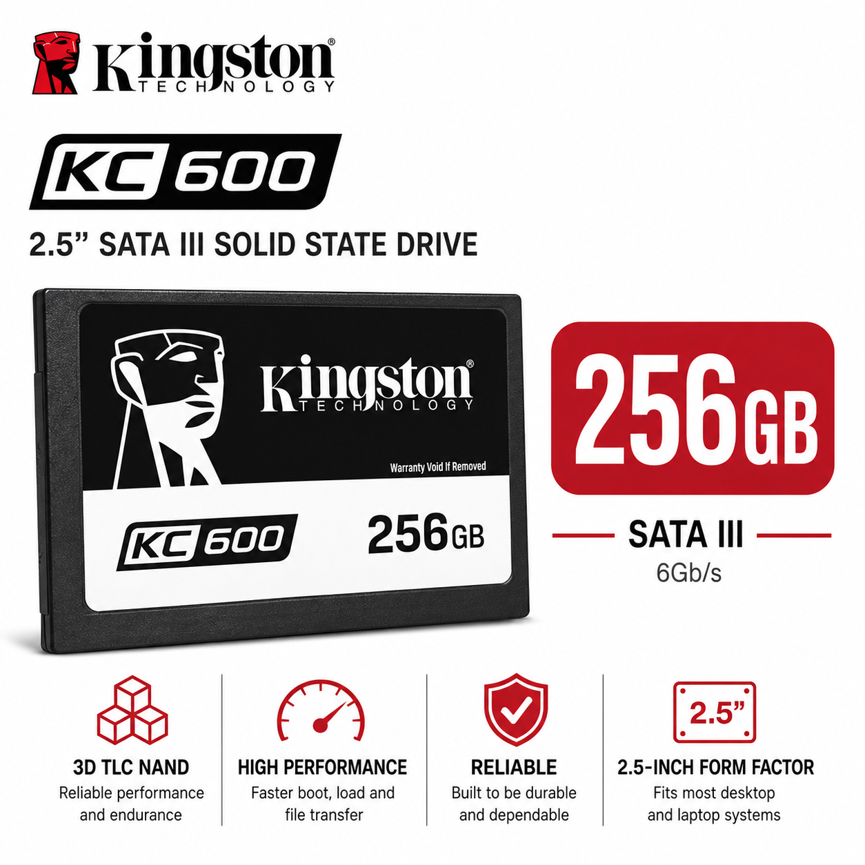 Kingston KC600 256GB SSD 2.5" SATA III 3D TLC NAND (SKC600/256G)