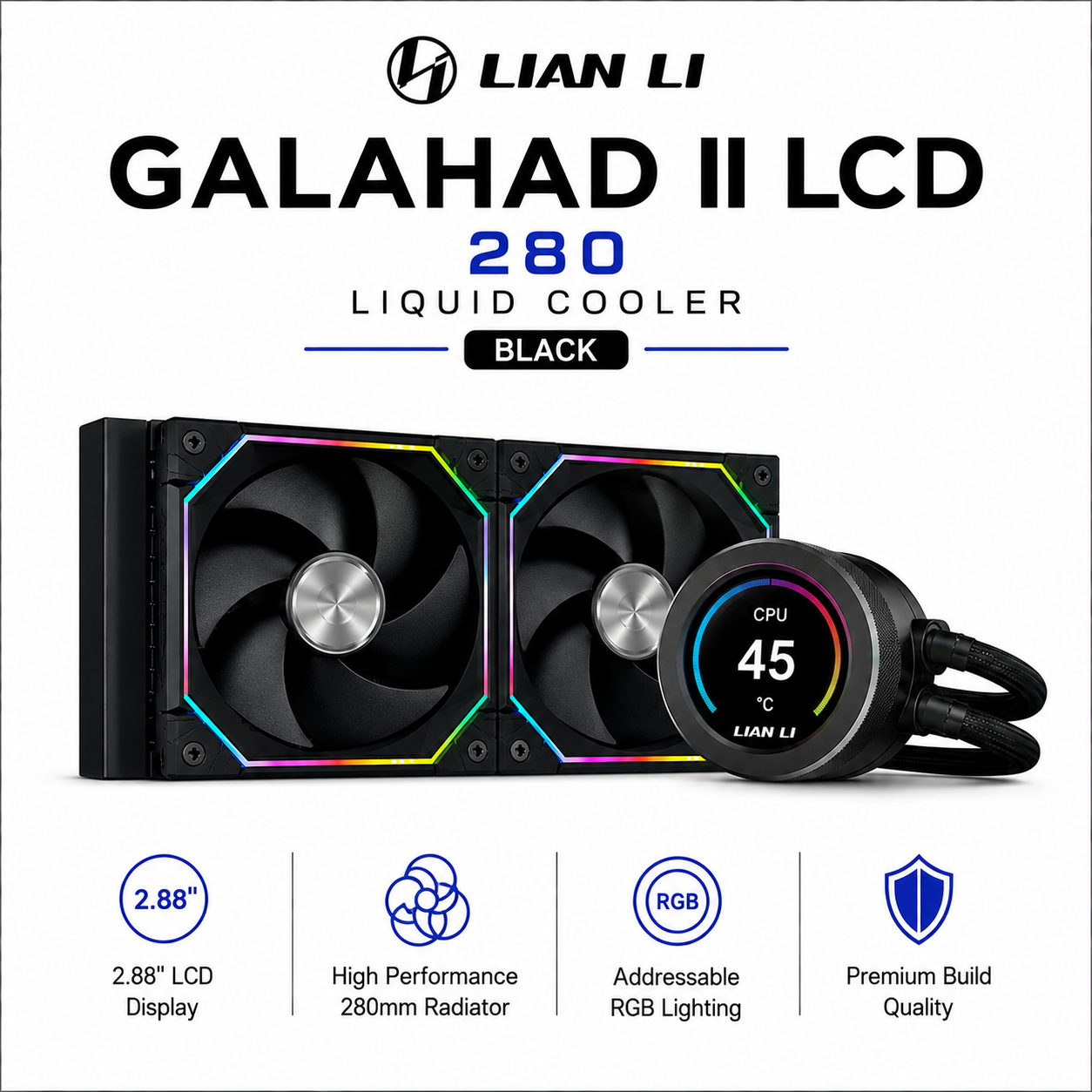 LIAN LI Galahad II LCD 280 Liquid Cooler - Black (GA2ALCD28B)