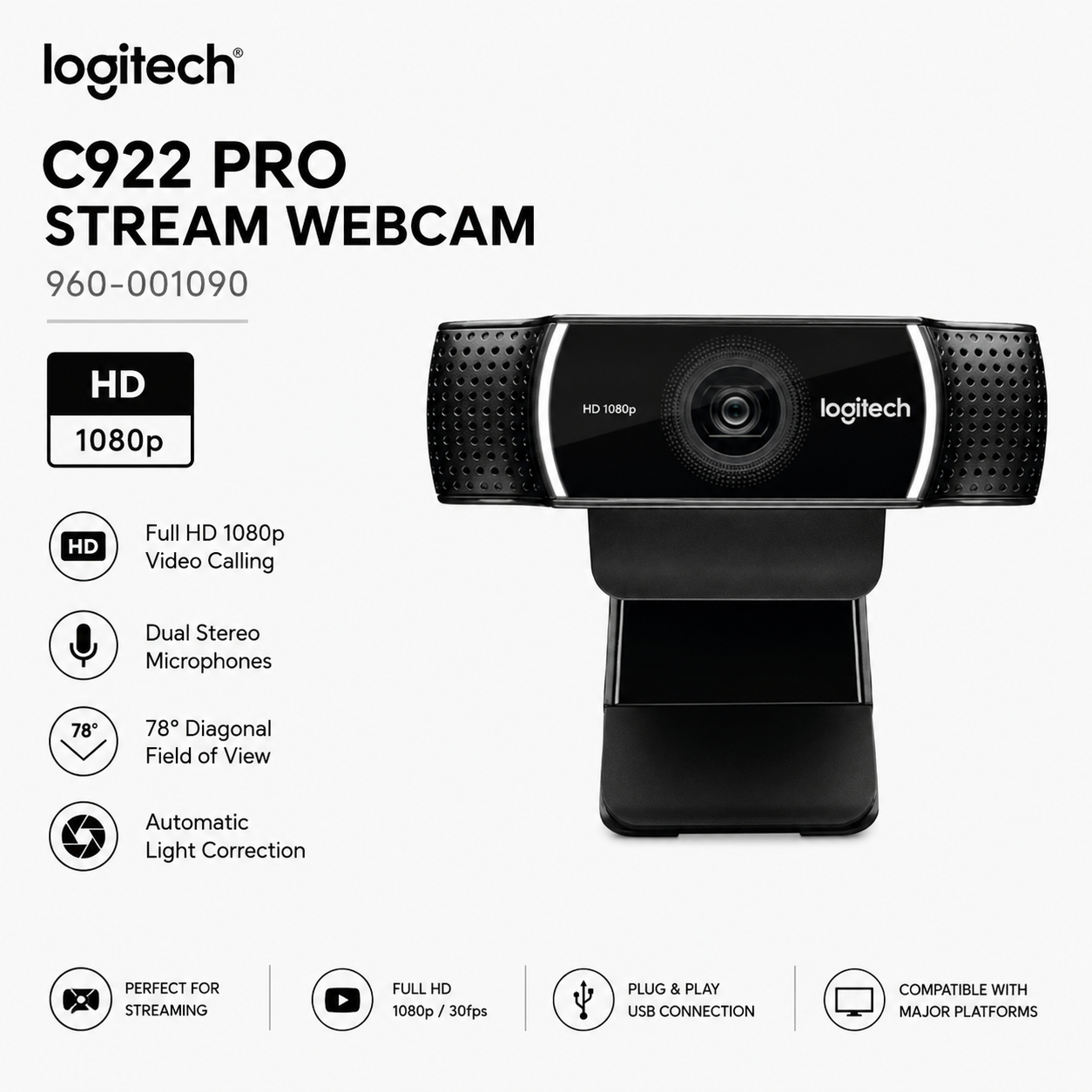 LOGITECH C922 PRO STREAM WEBCAM 960-001090 (960-001087)