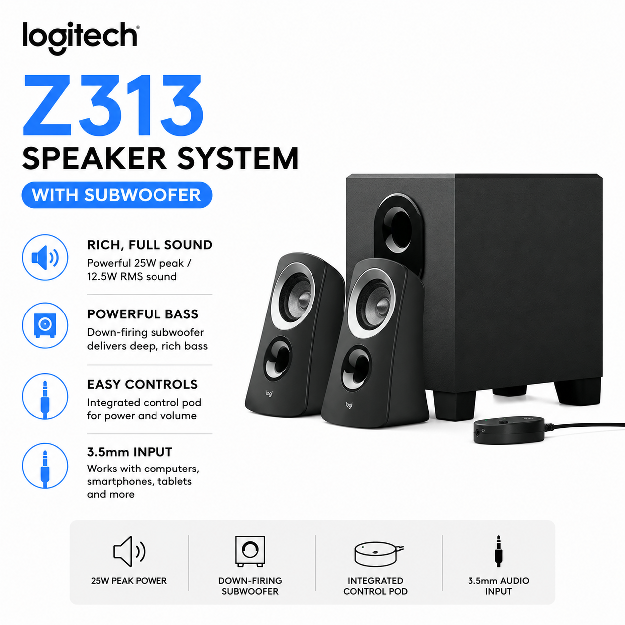 LOGITECH Z313 SPEAKER SYSTEM W/SUBWOOFER (980-000413)
