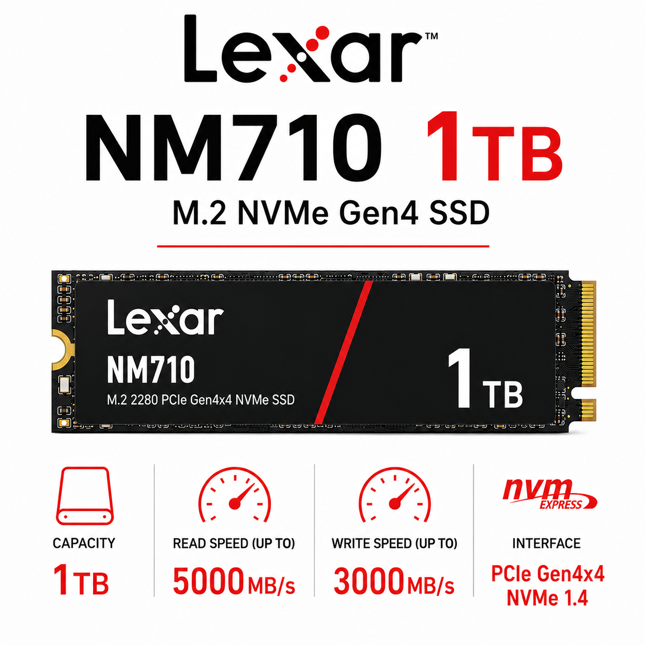 Lexar NM710 1TB M.2 NVME Gen4 SSD (LNM710X001T-RNNNG)