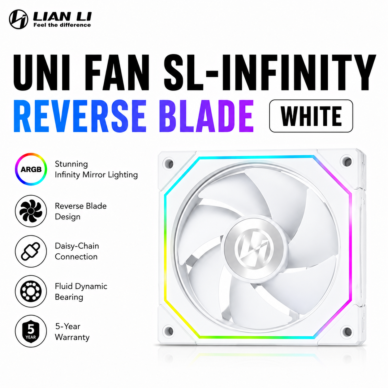 Lian Li Uni Fan SL-Infinity Reverse Blade - White (RSLIN120-1W)