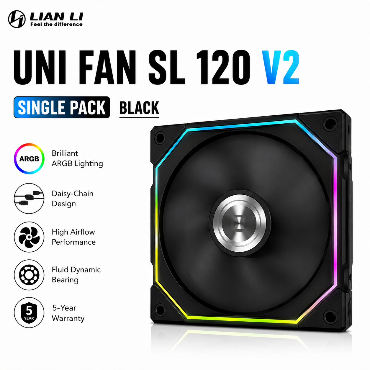 Lian Li Uni Fan SL 120 V2 Single Pack - Black (UF-SL120V2-1B)