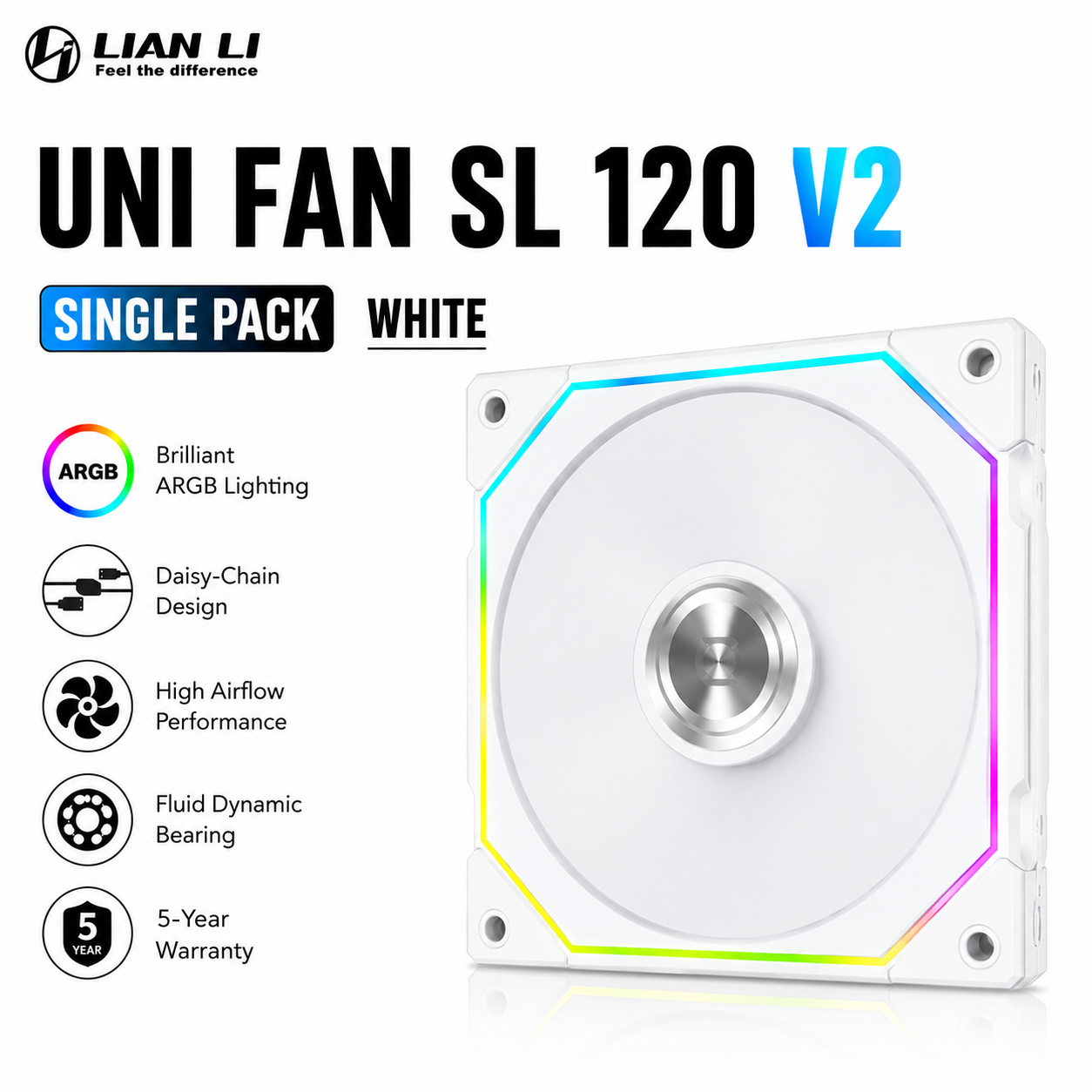 Lian Li Uni Fan SL 120 V2 Single Pack - White (UF-SL120V2-1W)