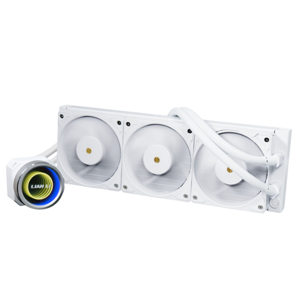Lian Li Galahad II Trinity Performance 360mm White - 2.88" LCD Screen (480x480 Res), Fluid Dynamic Bearing (FDB), Static Pressure: 3.26mm H2O Max, Airflow: 79.9CFM, Fan Speed: 3200 rpm, Intel: LGA 1700 / 1200 / 115x & AMD: AM5 / AM4