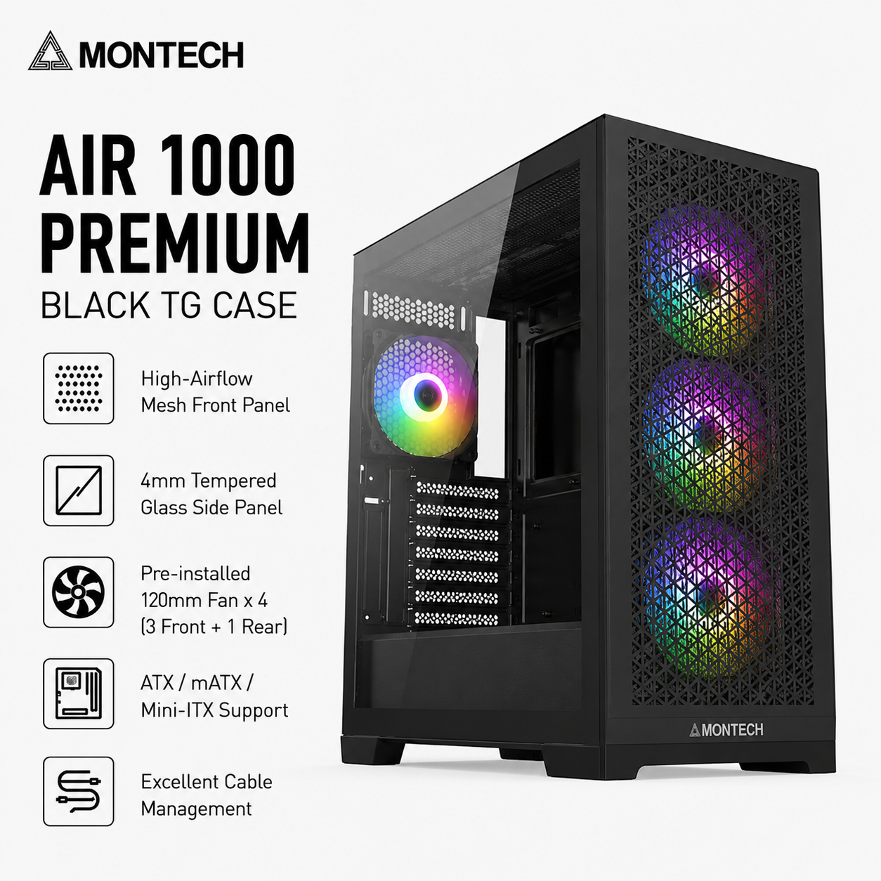 MONTECH Air 1000 Premium Black TG Case (AIR-1000-PREMIUM-BLACK)