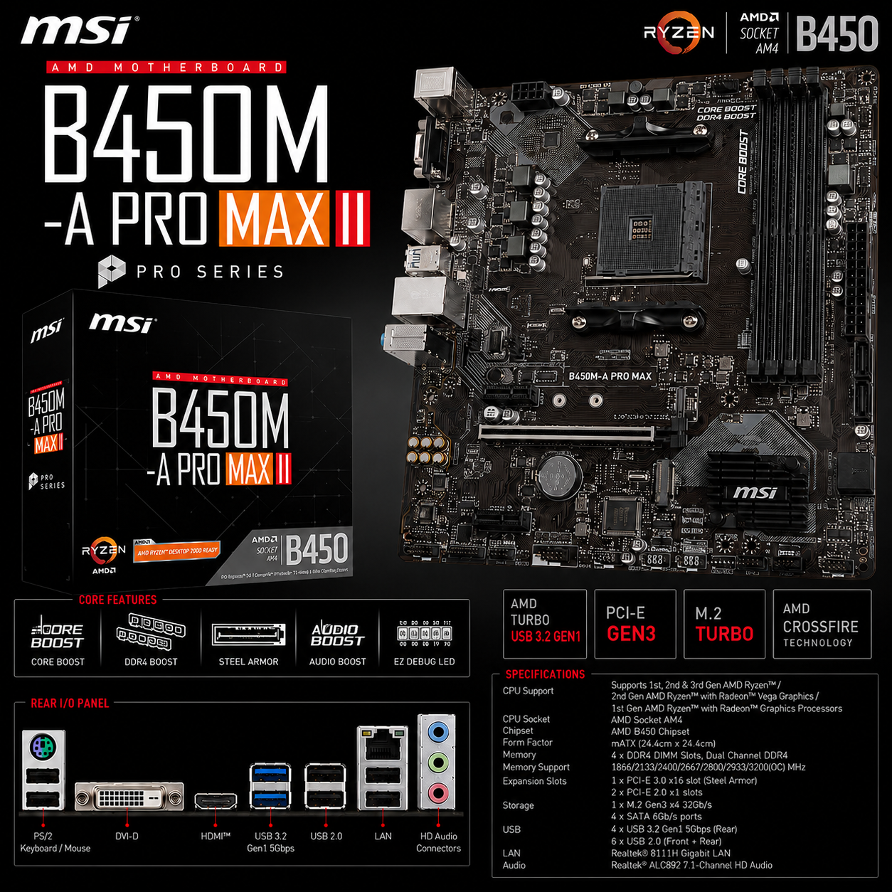 MSI B450M-A PRO MAX II Motherboard (B450M-A-PRO-MAX-II)