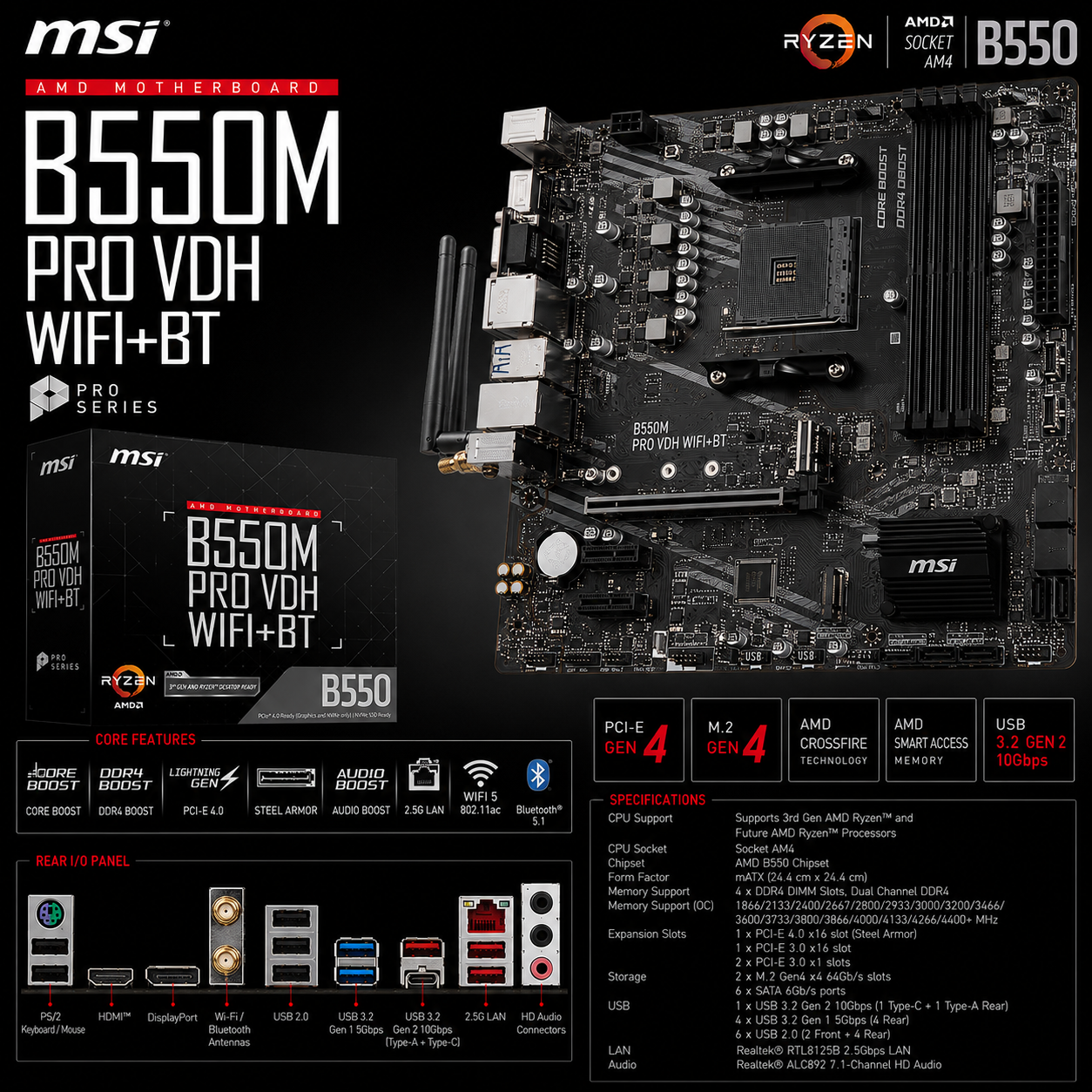 MSI B550M PRO VDH WIFI+BT Motherboard (B550M-PRO-VDH-WIFI)