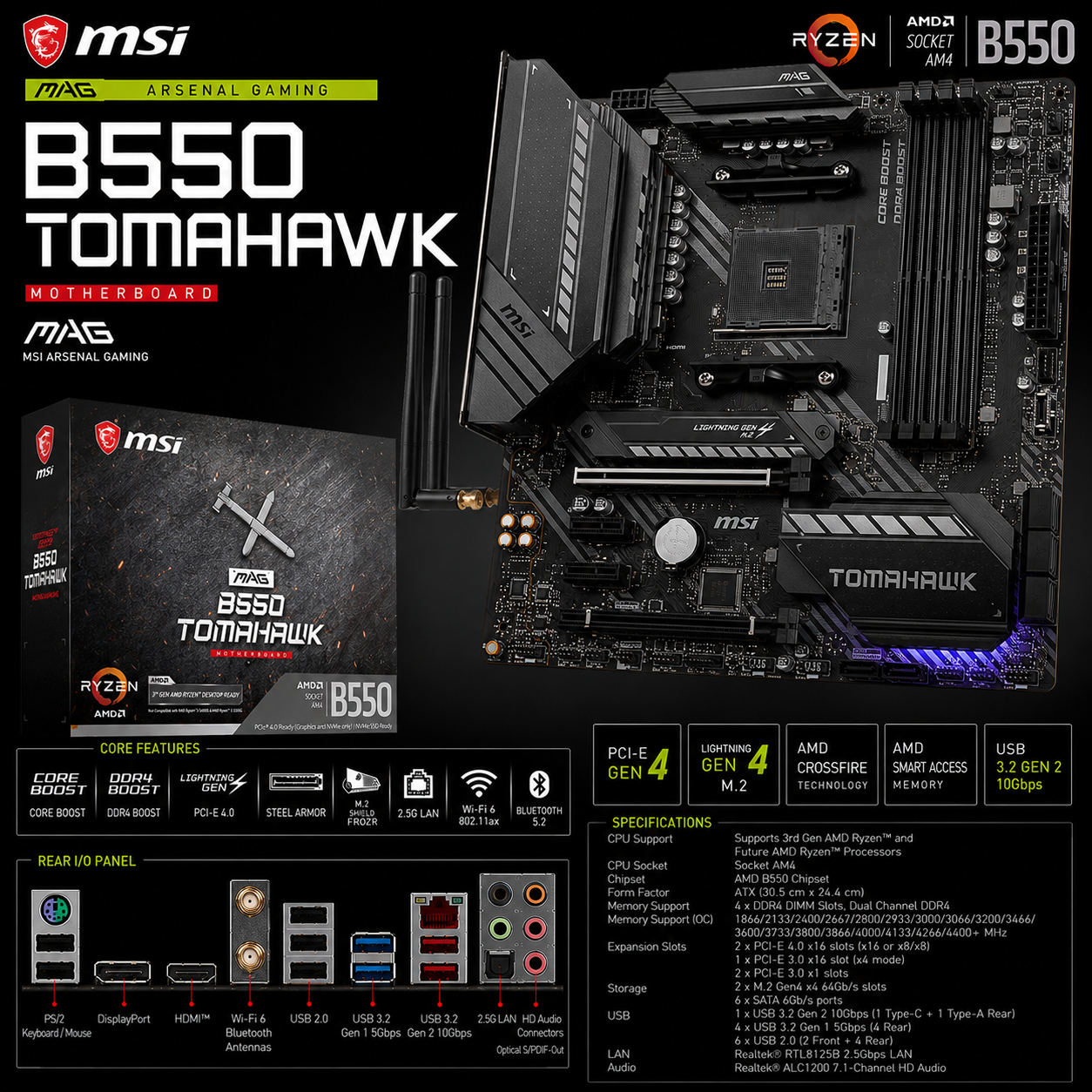 MSI MAG B550 TOMAHAWK Motherboard (MAG-B550-TOMAHAWK)