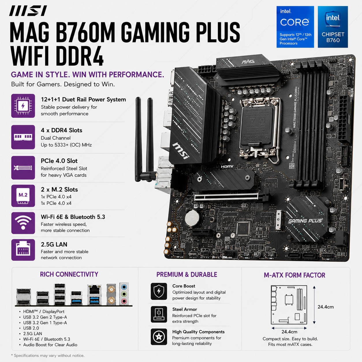 MSI MAG B760M GAMING PLUS WIFI DDR4 (MAG-B760M-GAMING-PLUS-WIFI-DDR4)