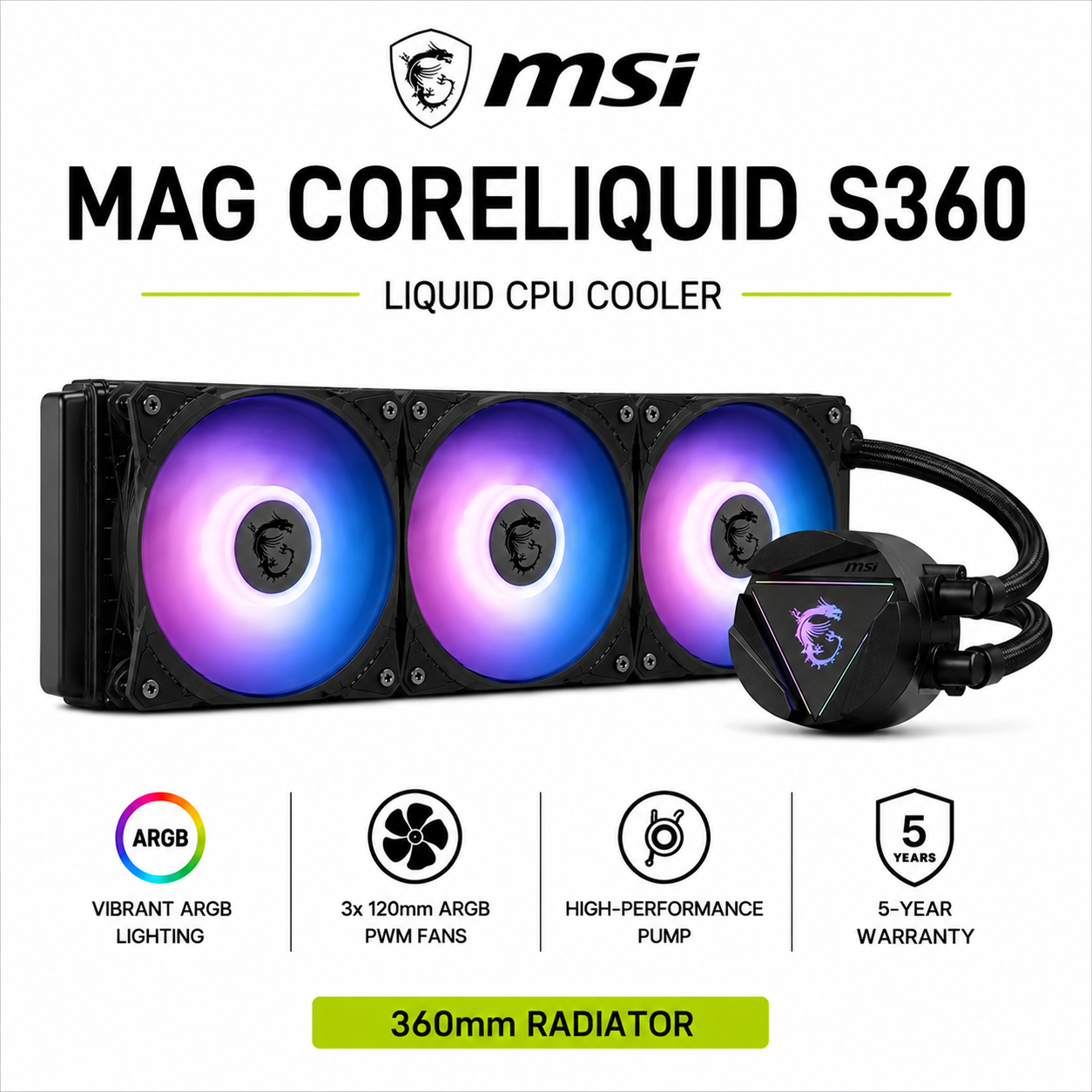 MSI MAG CORELIQUID S360 Liquid CPU COOLER (MEG-CORELIQUID-S360)