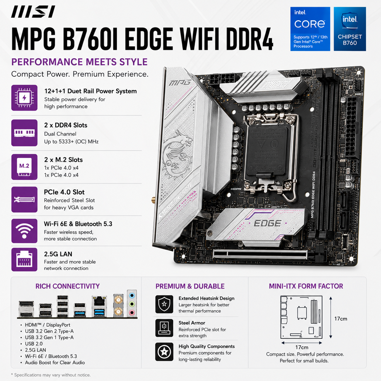 MSI MPG B760I EDGE WIFI DDR4 (MPG-B760I-EDGE-WIFI-DDR4)